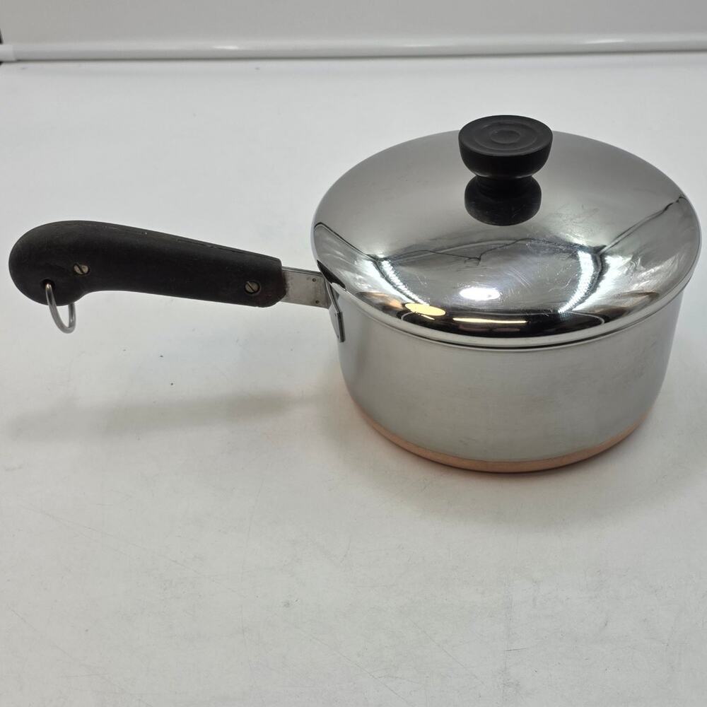 Vintage Revere Ware 1801 2 QT Copper Bottom Sauce Pan w/Lid, PRE-OWNED